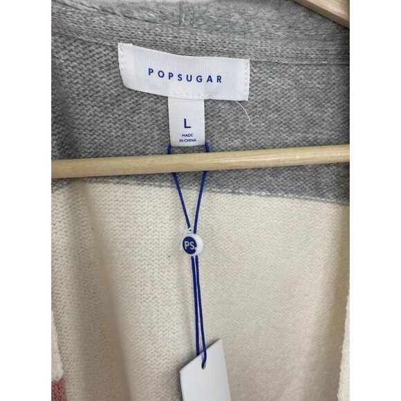 NWT Popsugar Striped Cardigan Sweater Long Sleeve Open Front Pockets Sz L Boho - Picture 4 of 9